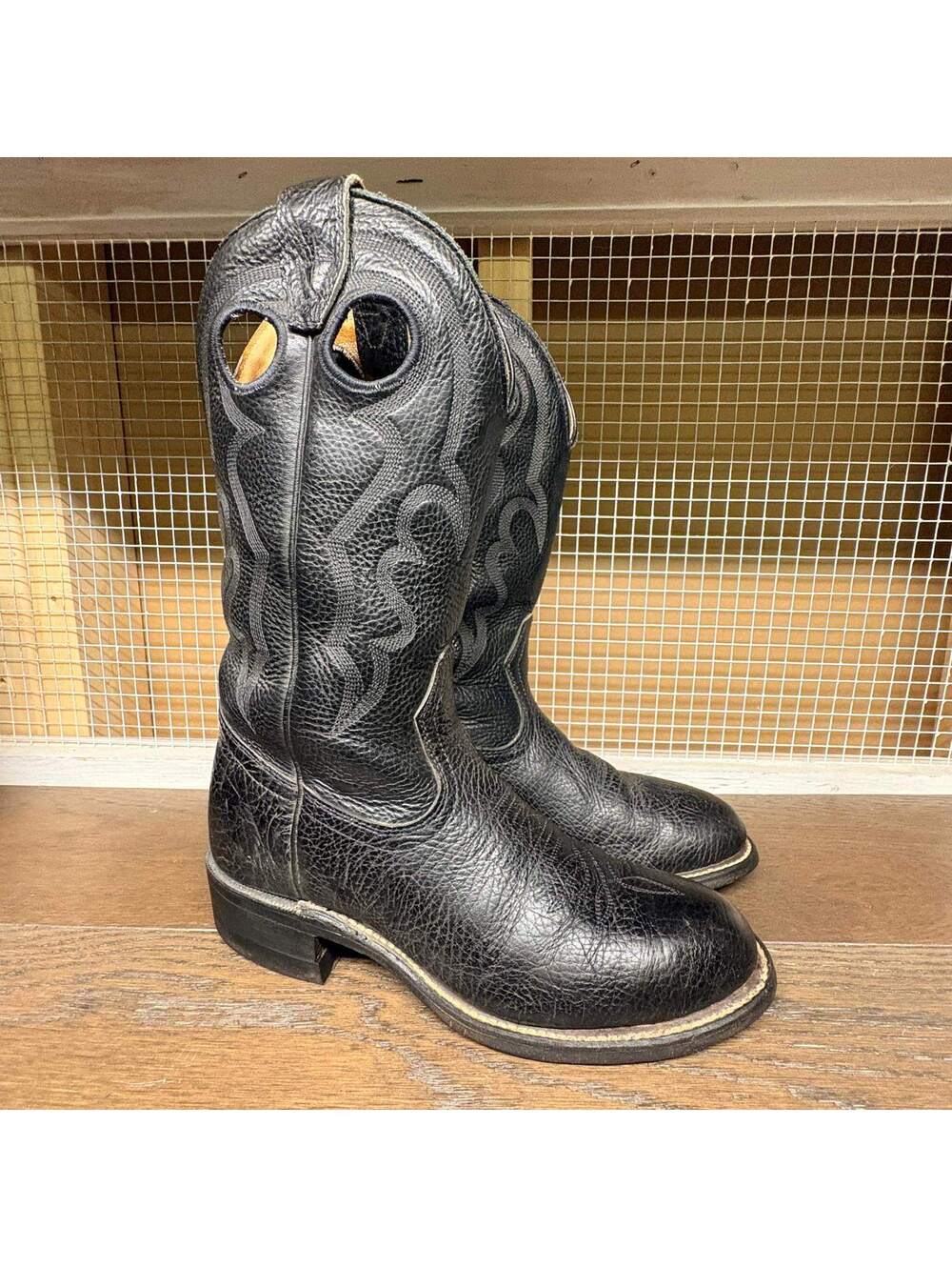 Boulet Black Leather Cowboy Boots Women's Size 5.5 C (could fit 6)